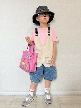 「chil2（チルツー）のアウトドアベスト（ベスト）」を使った、lenlen23さん（キッズ・110cm）の夏コーディネート