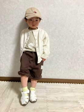 「FRUIT OF THE LOOM（フルーツオブザルーム）のアイテム（帽子）」を使った、lenlen23さん（キッズ・90cm）の春コーディネート