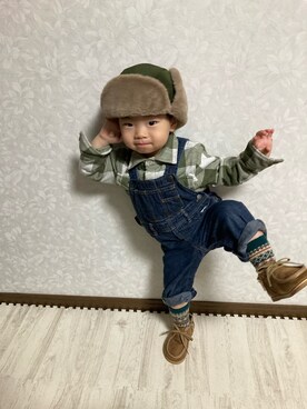 「GAP（ギャップ）のアイテム（サロペット/オーバーオール）」を使った、lenlen23さん（キッズ・80cm）の冬コーディネート