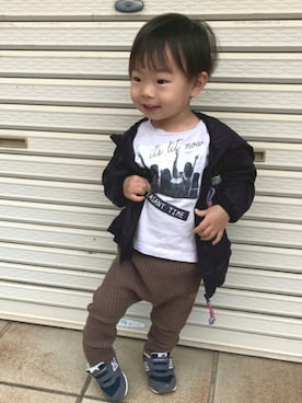 「BIG FIELD（ビッグフィールド）のアイテム（ナイロンジャケット）」を使った、lenlen23さん（キッズ・80cm）の秋コーディネート