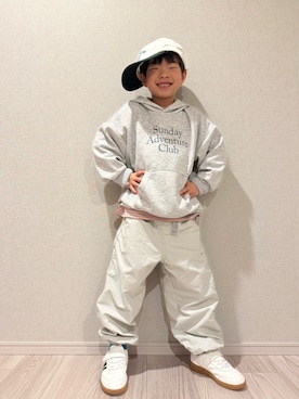 「GU（ジーユー）のアイテム（キャップ）」を使った、lenlen_rinrinさん（キッズ・110cm）の春コーディネート