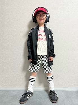 「DRC branshes（ディーアールシーブランシェス）の【DRC/綿100％ / ラクショーパンツ】カラバリ天竺ハーフパンツ（その他パンツ）」を使った、lenlen23さん（キッズ・110cm）の秋コーディネート
