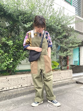 「CUBE SUGAR（キューブシュガー）のアイテム（サロペット/オーバーオール）」を使った、ioriさん（レディース・146cm）の夏コーディネート