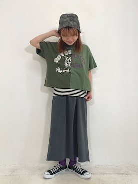 「CUBE SUGAR（キューブシュガー）のアイテム（帽子）」を使った、ioriさん（レディース・146cm）の夏コーディネート