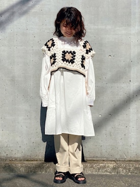 「CUBE SUGAR（キューブシュガー）のアイテム（シャツワンピース）」を使った、ioriさん（レディース・146cm）の夏コーディネート
