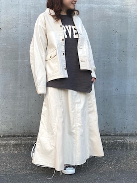 「CUBE SUGAR（キューブシュガー）のアイテム（デニムジャケット）」を使った、ioriさん（レディース・147cm）の冬コーディネート
