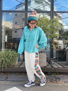 「CUBE SUGAR（キューブシュガー）のアイテム（帽子）」を使った、ioriさん（レディース・147cm）の秋コーディネート