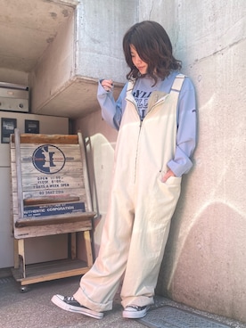 「CUBE SUGAR（キューブシュガー）のアイテム（サロペット/オーバーオール）」を使った、ioriさん（レディース・147cm）の夏コーディネート