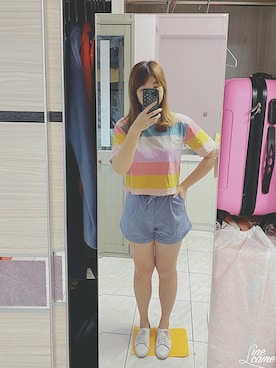 「AIR SPACE（エアースペース）のアイテム（パンツ）」を使った、Olive Yangさん（レディース・170cm）の夏コーディネート