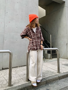 「アイテム（ニットキャップ/ビーニー）」を使った、akaneさん（レディース・155cm）の秋コーディネート