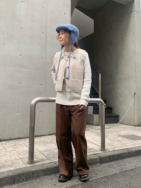 「アイテム（ハンチング/ベレー帽）」を使った、akaneさん（レディース・155cm）の秋コーディネート