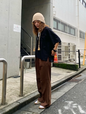 「OVERRIDE（オーバーライド）のアイテム（ハット）」を使った、akaneさん（レディース・155cm）の秋コーディネート