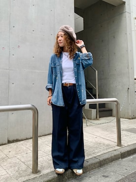 「アイテム（ハンチング/ベレー帽）」を使った、akaneさん（レディース・155cm）の秋コーディネート