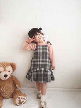 「petit main（プティマイン）のアイテム（アンサンブル）」を使った、𝚎𝚖𝚖𝚊♡さん（キッズ・90cm）の冬コーディネート