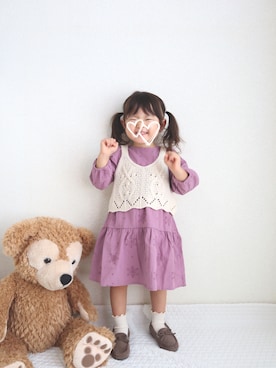 「petit main（プティマイン）のアイテム（モカシン/デッキシューズ）」を使った、𝚎𝚖𝚖𝚊♡さん（キッズ・90cm）の秋コーディネート
