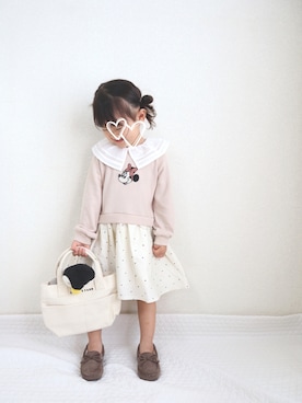 「petit main（プティマイン）のアイテム（モカシン/デッキシューズ）」を使った、𝚎𝚖𝚖𝚊♡さん（キッズ・90cm）の秋コーディネート