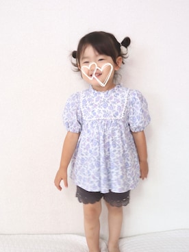 「petit main（プティマイン）のアイテム（チュニック）」を使った、𝚎𝚖𝚖𝚊♡さん（キッズ・90cm）の夏コーディネート