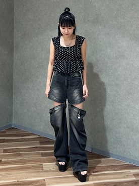 「EMODA（エモダ）のアイテム（タンクトップ）」を使った、高橋伶奈さん（レディース・156cm）の夏コーディネート