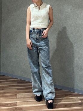 「EMODA（エモダ）のサイドオープンバルキーサンダル（サンダル）」を使った、高橋伶奈さん（レディース・156cm）の夏コーディネート