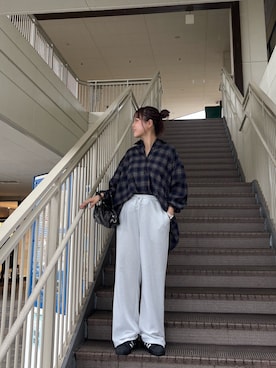 「ITEMS URBANRESEARCH（アイテムズ アーバンリサーチ）の起毛チェックルーズシャツ（シャツ/ブラウス）」を使った、rinさん（レディース・161cm）の秋コーディネート