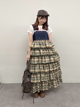 「w closet（ダブルクローゼット）のチューリップT　夏服（Tシャツ/カットソー、ホワイト系）」を使った、みさとさん（レディース・152cm）の夏コーディネート