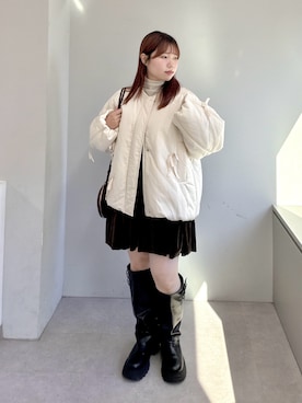 「アイテム（トートバッグ、レッド系）」を使った、みさとさん（レディース・152cm）の秋コーディネート