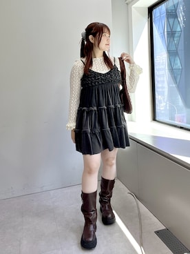 「w closet（ダブルクローゼット）のアイテム（Tシャツ/カットソー）」を使った、みさとさん（レディース・152cm）の秋コーディネート