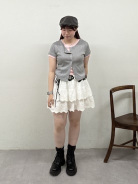 「w closet（ダブルクローゼット）のスカラップレーススカパン（その他パンツ、ホワイト系）」を使った、みさとさん（レディース・152cm）の春コーディネート
