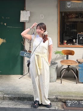 「w closet（ダブルクローゼット）のドットキャミサロペット（その他パンツ、ホワイト系）」を使った、みさとさん（レディース・152cm）の夏コーディネート