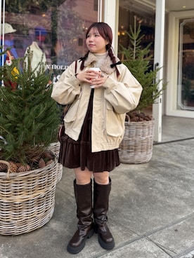 「ベロア」｜「アイテム（ワンピース/ドレス）」を使った、みさとさん（レディース・152cm）の冬コーディネート