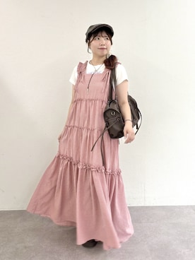 「w closet（ダブルクローゼット）のチューリップT　夏服（Tシャツ/カットソー、ホワイト系）」を使った、みさとさん（レディース・152cm）の夏コーディネート
