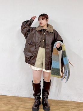 「w closet（ダブルクローゼット）のアイテム（ブルゾン）」を使った、みさとさん（レディース・152cm）の秋コーディネート
