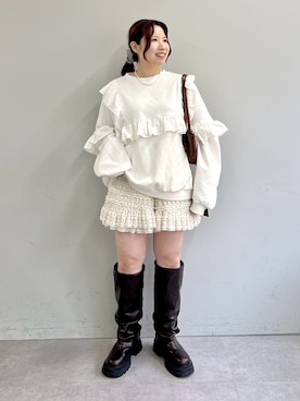 「w closet（ダブルクローゼット）のアイテム（Tシャツ/カットソー）」を使った、みさとさん（レディース・152cm）の秋コーディネート