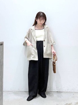 「LEPSIM（レプシィム）の《リネンライクドライシリーズ》切り替えパンツ　638925（その他パンツ、ブラック系）」を使った、raiさん（レディース・154cm）の春コーディネート