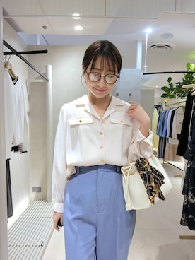 「Andemiu（アンデミュウ）のカイキンキンボタンブラウス641177（シャツ/ブラウス、ベージュ系）」を使った、  NATSUさん（レディース・152cm）の春コーディネート