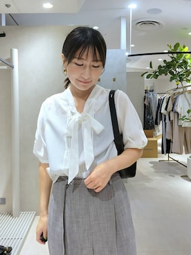 「Andemiu（アンデミュウ）のアサチョウベルトストレートパンツ653031（スラックス、グレー系）」を使った、  NATSUさん（レディース・152cm）の夏コーディネート