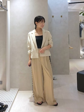 「Andemiu（アンデミュウ）のレースラインストレートパンツ/1017851（スラックス、ベージュ系）」を使った、  NATSUさん（レディース・152cm）の夏コーディネート