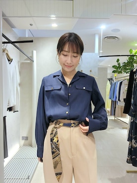 「Andemiu（アンデミュウ）のカイキンキンボタンブラウス641177（シャツ/ブラウス、ブルー系）」を使った、  NATSUさん（レディース・152cm）の春コーディネート