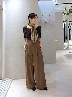 「Andemiu（アンデミュウ）のシアーベロア5分袖カットソー/1043814（Tシャツ/カットソー、ブラウン系）」を使った、  NATSUさん（レディース・152cm）の夏コーディネート