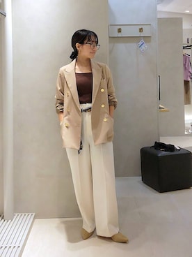 「Andemiu（アンデミュウ）のポインテッドベルトパンプス/1043160（パンプス、ベージュ系）」を使った、  NATSUさん（レディース・152cm）の夏コーディネート