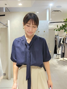 「Andemiu（アンデミュウ）のスカーフハンドルBAG639610（ハンドバッグ、ブラック系）」を使った、  NATSUさん（レディース・152cm）の夏コーディネート