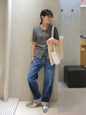 「Andemiu（アンデミュウ）のメッシュスクエアトート634250（トートバッグ、ホワイト系）」を使った、  NATSUさん（レディース・152cm）の春コーディネート