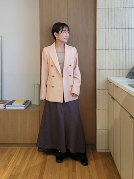 「Andemiu（アンデミュウ）の【S/Mサイズ展開】キンボタンジャケット636597（テーラードジャケット、オレンジ系）」を使った、  NATSUさん（レディース・152cm）の春コーディネート