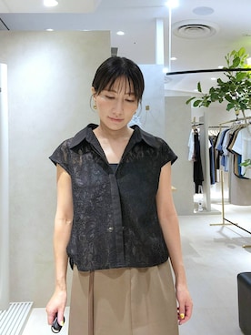 「Andemiu（アンデミュウ）のパイピングIラインスカート/1023734（スカート、ブラウン系）」を使った、  NATSUさん（レディース・152cm）の夏コーディネート