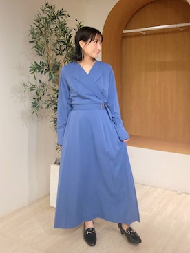 「Andemiu（アンデミュウ）のカシュクール風ワンピース656562（ワンピース、ブルー系）」を使った、  NATSUさん（レディース・152cm）の春コーディネート