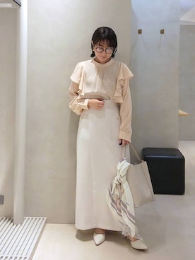 「Andemiu（アンデミュウ）のポーチツキワンショルダーBAG639654（ショルダーバッグ、ホワイト系）」を使った、  NATSUさん（レディース・152cm）の春コーディネート