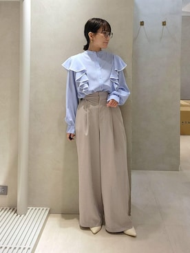 「Andemiu（アンデミュウ）のサイドベルトストレートパンツ640816（スラックス、グレー系）」を使った、  NATSUさん（レディース・152cm）の春コーディネート