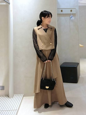 「Andemiu（アンデミュウ）のシアーレースカットソー/1057284（Tシャツ/カットソー、ブラック系）」を使った、  NATSUさん（レディース・152cm）の秋コーディネート