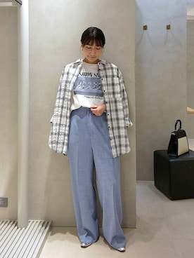 「Andemiu（アンデミュウ）のマリンストレートパンツ647396（スラックス、ブルー系）」を使った、  NATSUさん（レディース・152cm）の春コーディネート