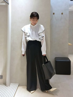 「Andemiu（アンデミュウ）のポーチツキワンショルダーBAG639654（ショルダーバッグ、ブラック系）」を使った、  NATSUさん（レディース・152cm）の春コーディネート